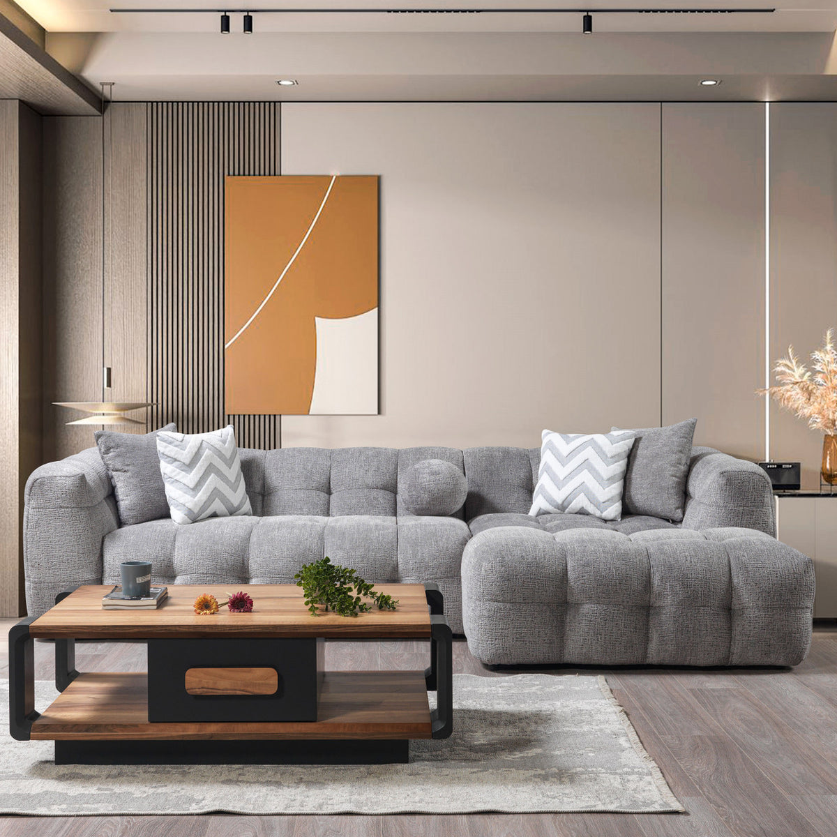 FILLMORE Gray 112" Wide Boucle/Sherpa Sectional