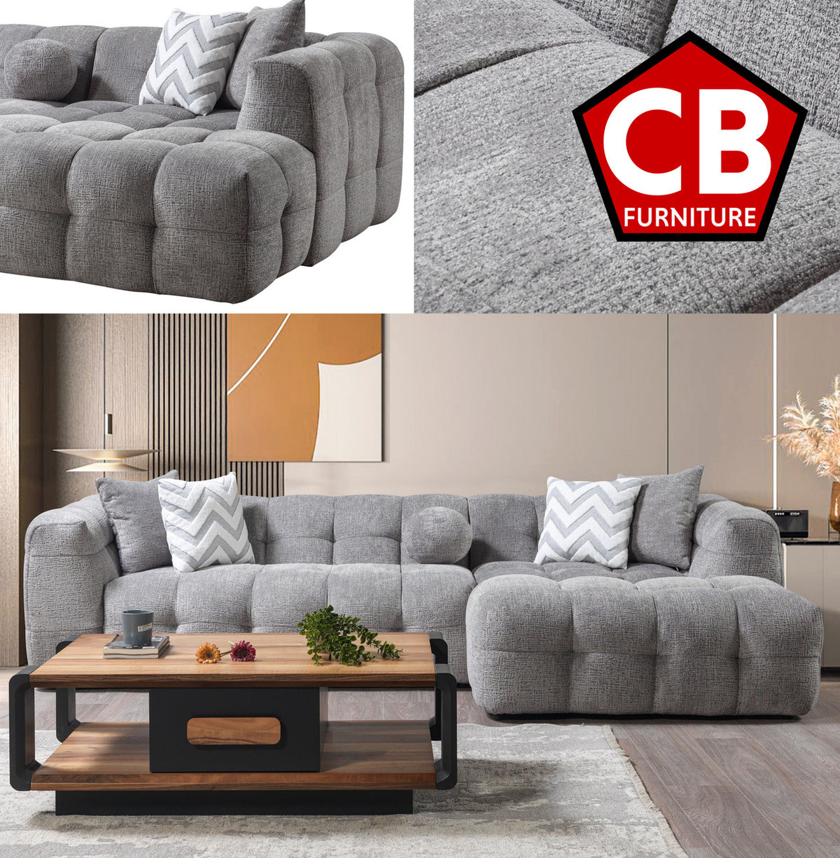 FILLMORE Gray 112" Wide Boucle/Sherpa Sectional