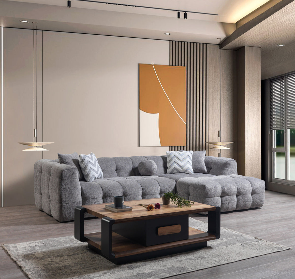 FILLMORE Gray 112" Wide Boucle/Sherpa Sectional