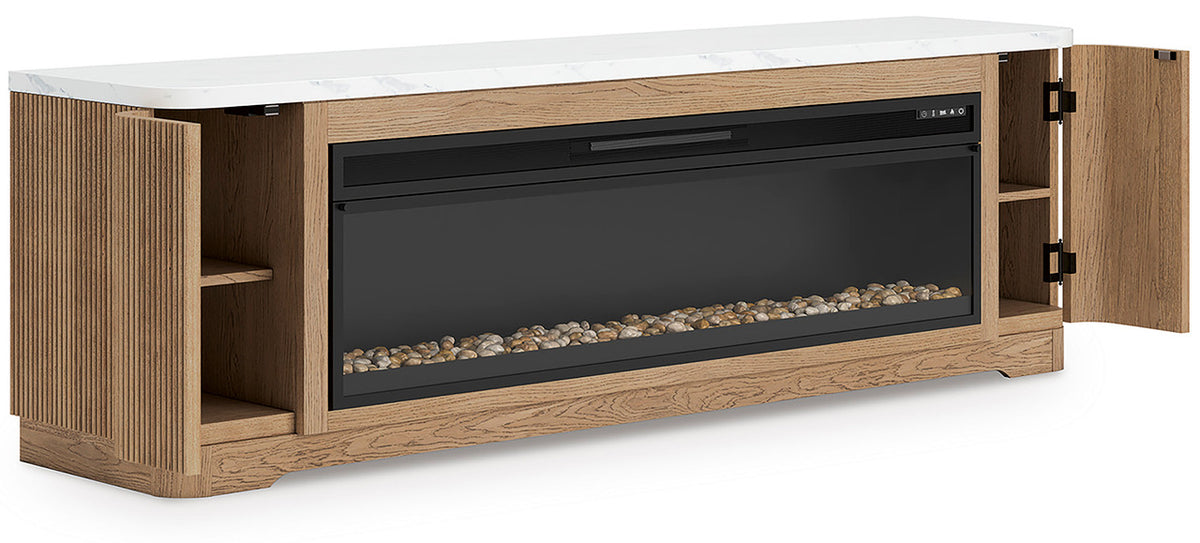 FILMONT Light Brown 80" Wide x 25" Height TV Stand with Fireplace