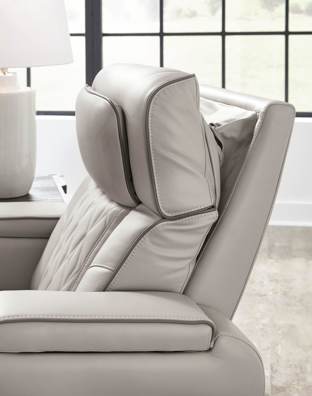 FINEZA Light Gray 100% Leather 75" Wide Power Reclining Loveseat
