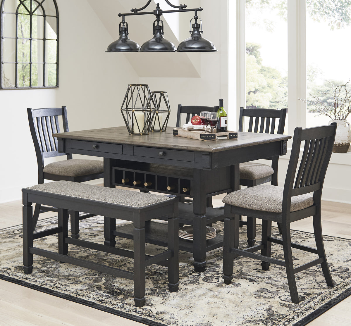 FLEMING Black 6 Piece Counter Set with Bench