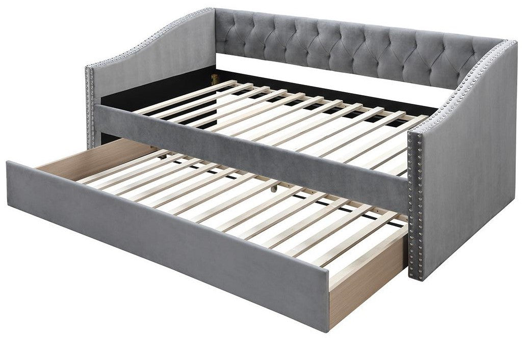 REMEDY Gray Velvet Daybed with Trundle