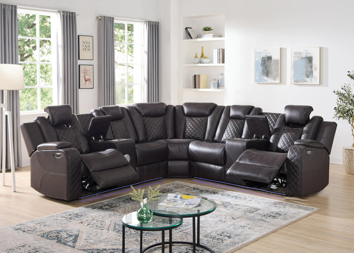 GALACTICA Dark Brown 99" Wide Power Reclining Sectional with LED's