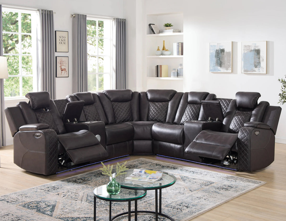 GALACTICA Dark Brown 99" Wide Power Reclining Sectional with LED's