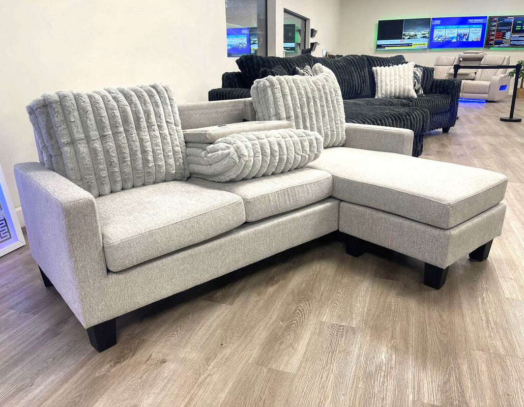 GAMBOA Gray 78" x 53" Reversible Sofa Chaise with Charging Console