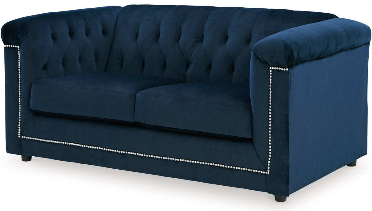 GEMINA Navy Blue Velvet 66" Wide Loveseat