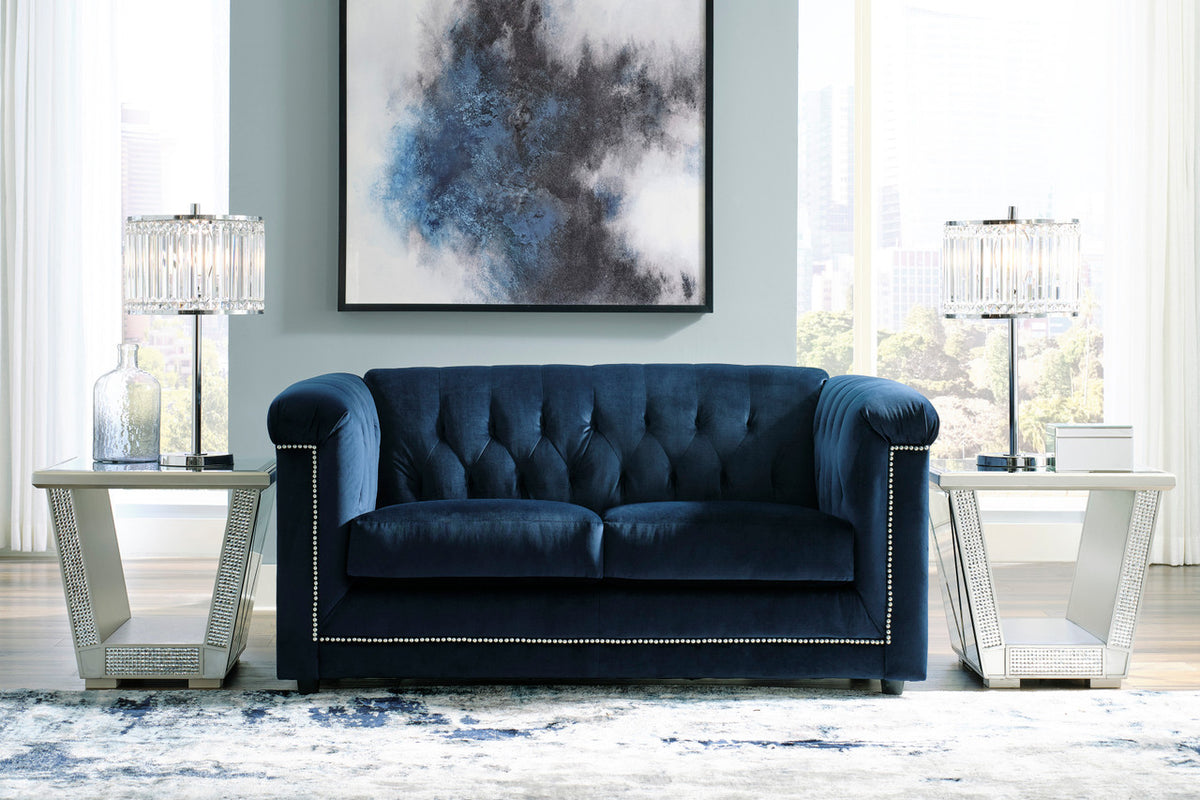 GEMINA Navy Blue Velvet 66" Wide Loveseat