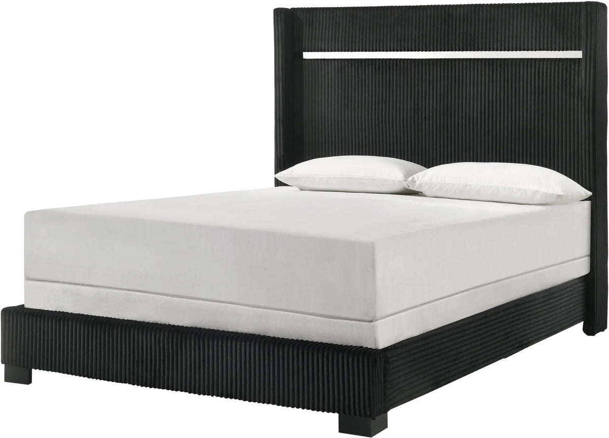 GENAVEVE Black Corduroy Velvet Bed