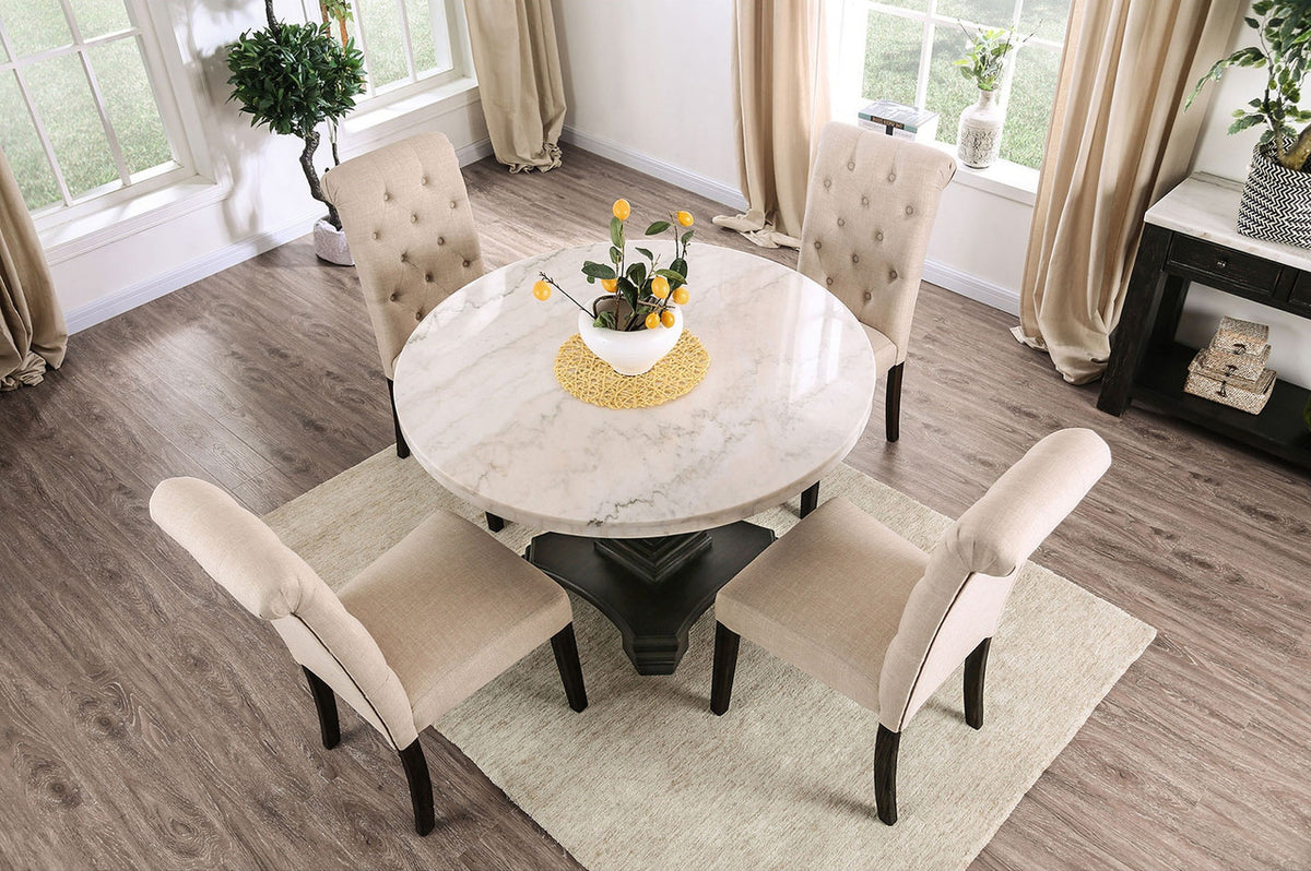 GEROLT Beige 5 Piece Dining Set with 100% Real White Marble