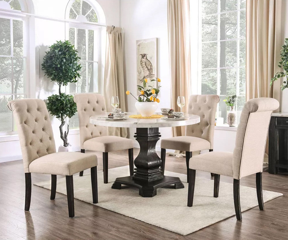 GEROLT Beige 5 Piece Dining Set with 100% Real White Marble