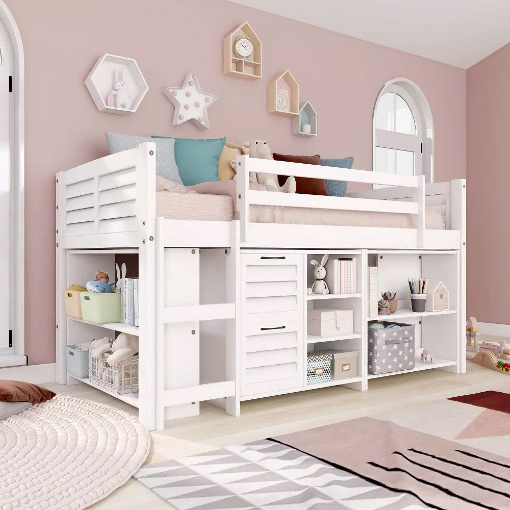 GERTRUDE White Twin Low Loft Bed