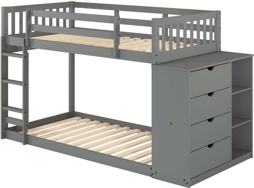 GIANI Gray Twin Bunkbed With Chest & Drawers