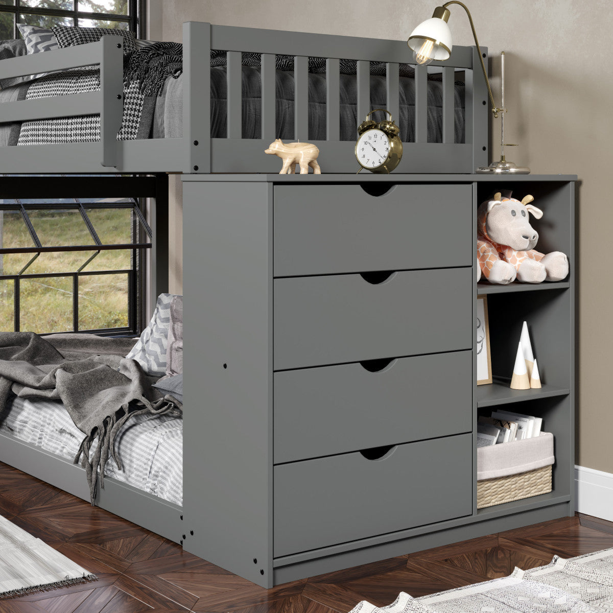 GIANI Gray Twin Bunkbed With Chest & Drawers