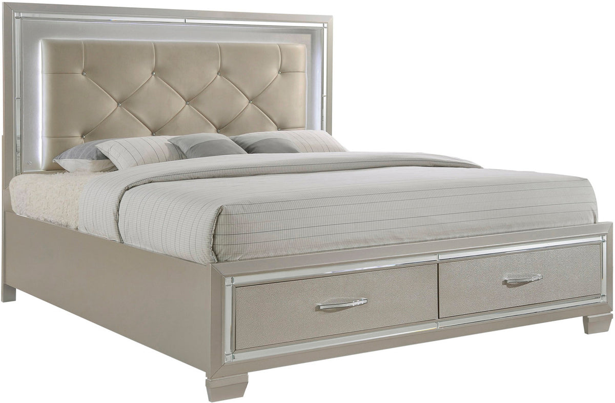 GIORGIA Champagne Lighted Bedroom with Storage Bed
