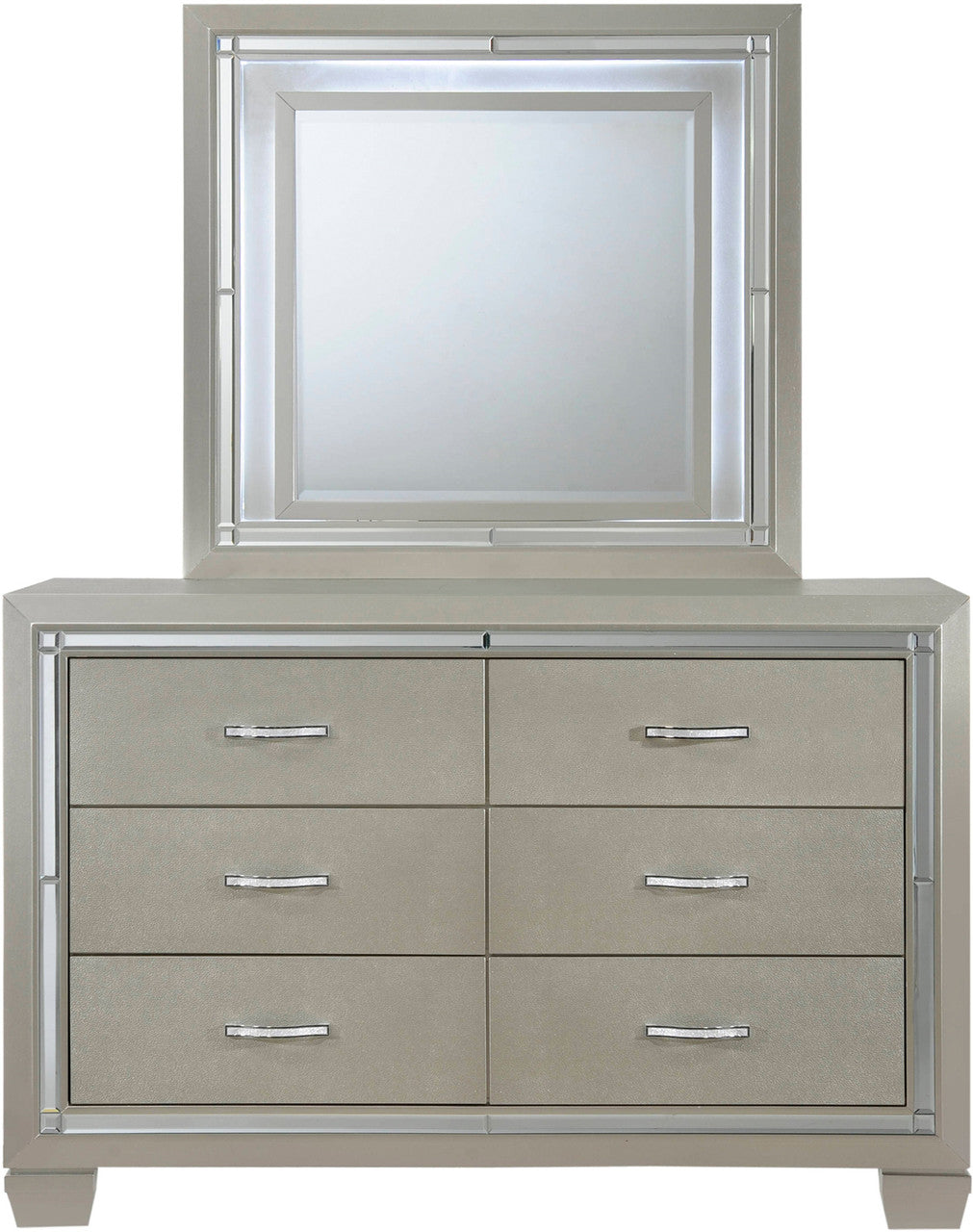 GIORGIA Champagne 54" Wide YOUTH Dresser & Lighted Mirror