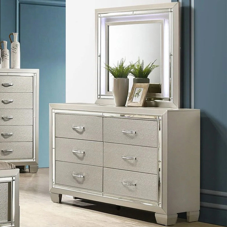 GIORGIA Champagne 54" Wide YOUTH Dresser & Lighted Mirror