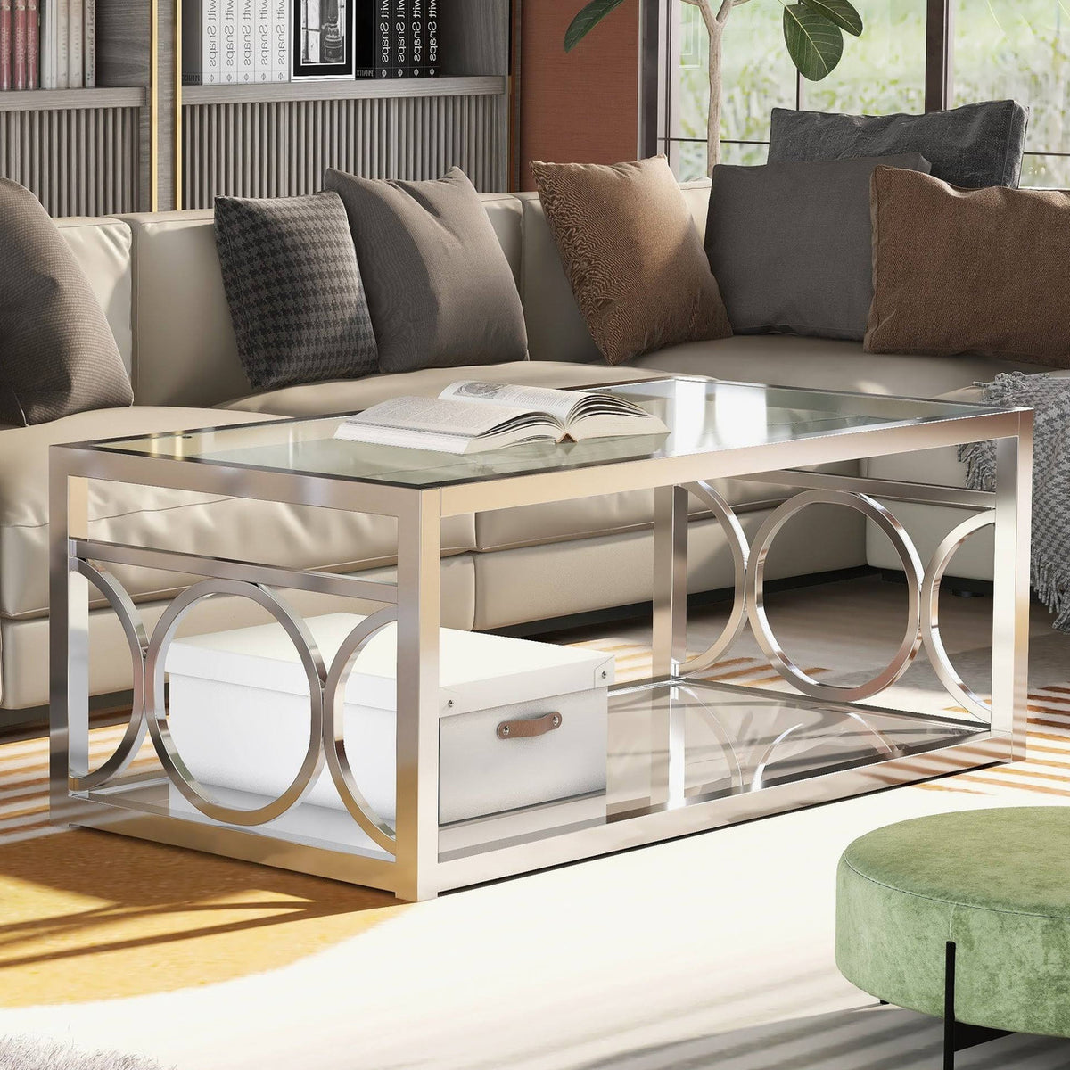 GIOVANNA Chrome 3 Piece Table Set with Mirror Shelves