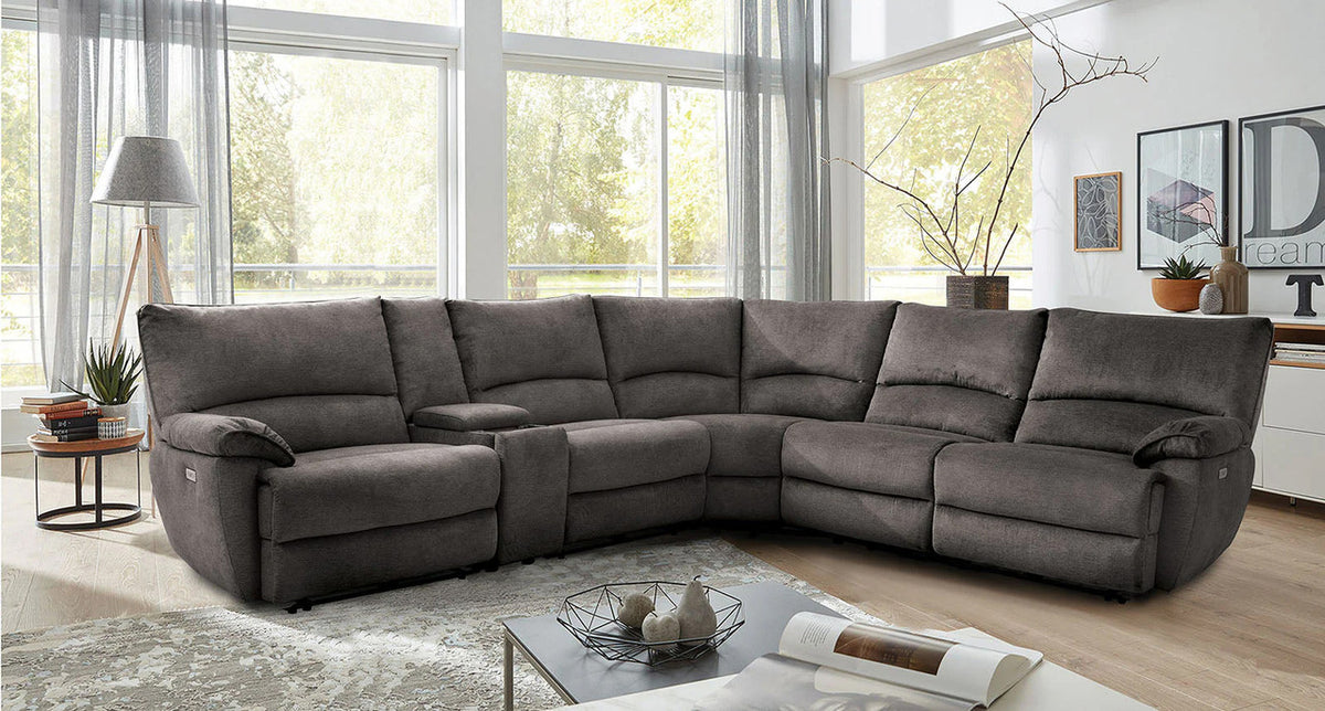 HARLEY Gray 131" x 121" Power Reclining Sectional with 3 Recliners