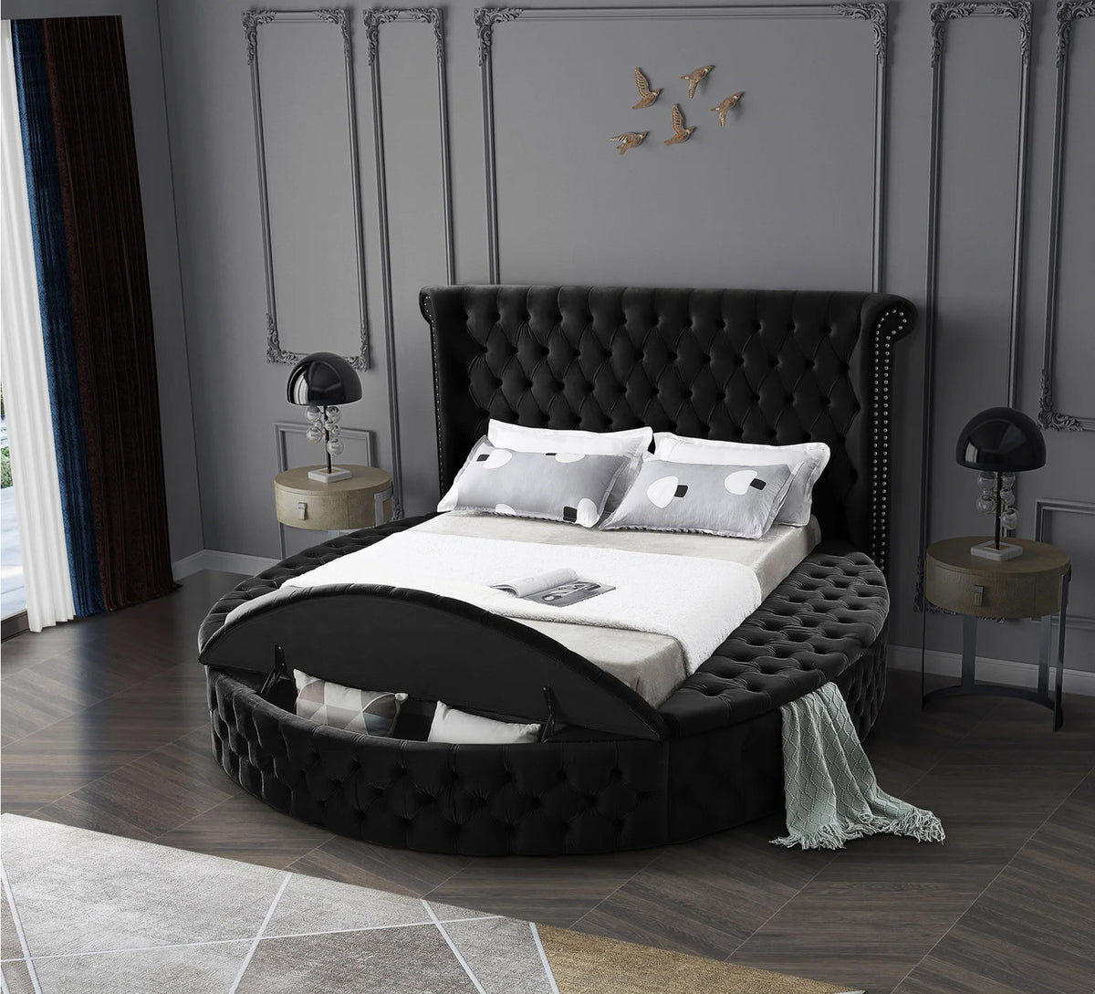 HARLOW Black Round Storage Bed
