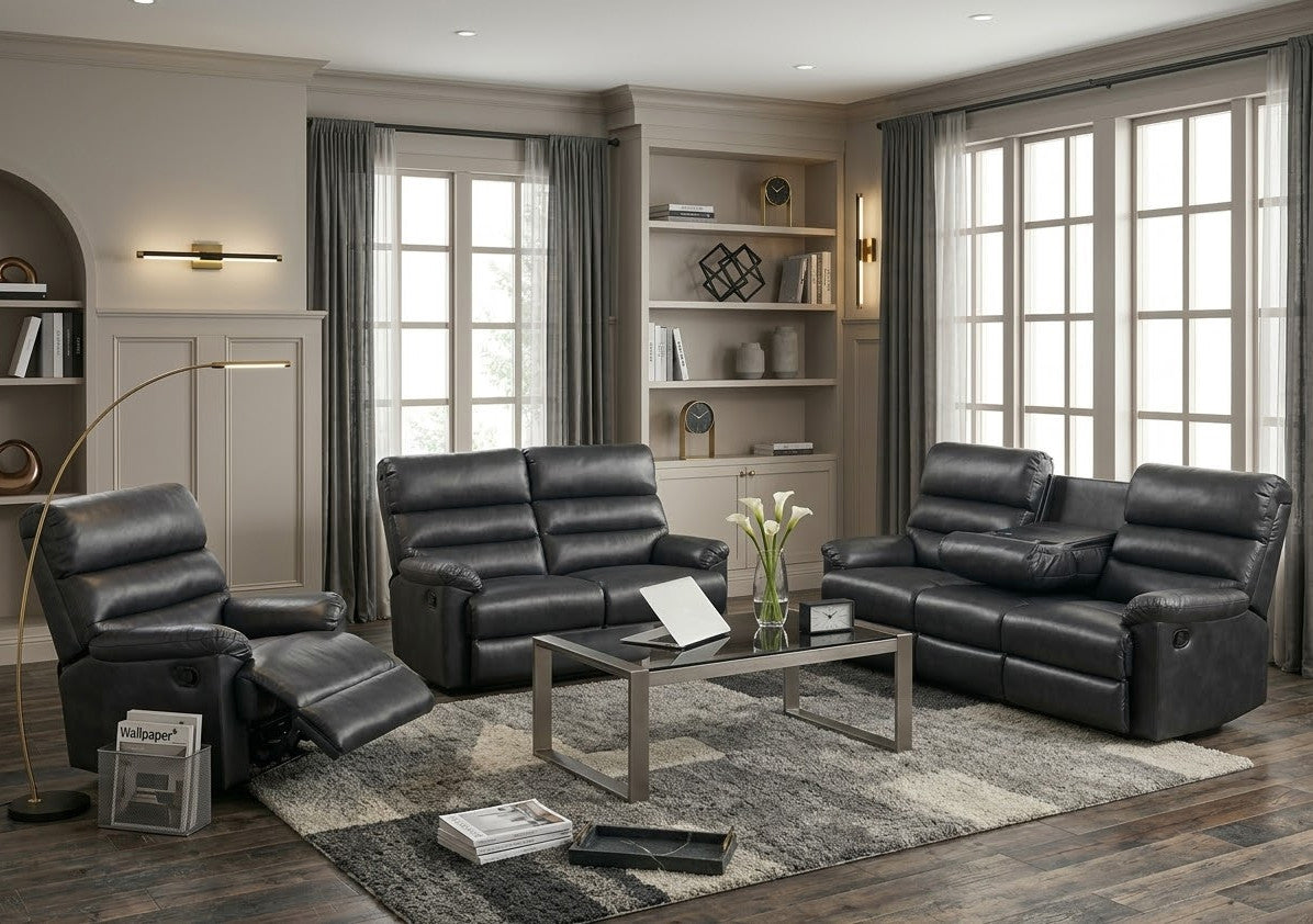 HAWKINS Black Reclining Sofa, Loveseat & Recliner