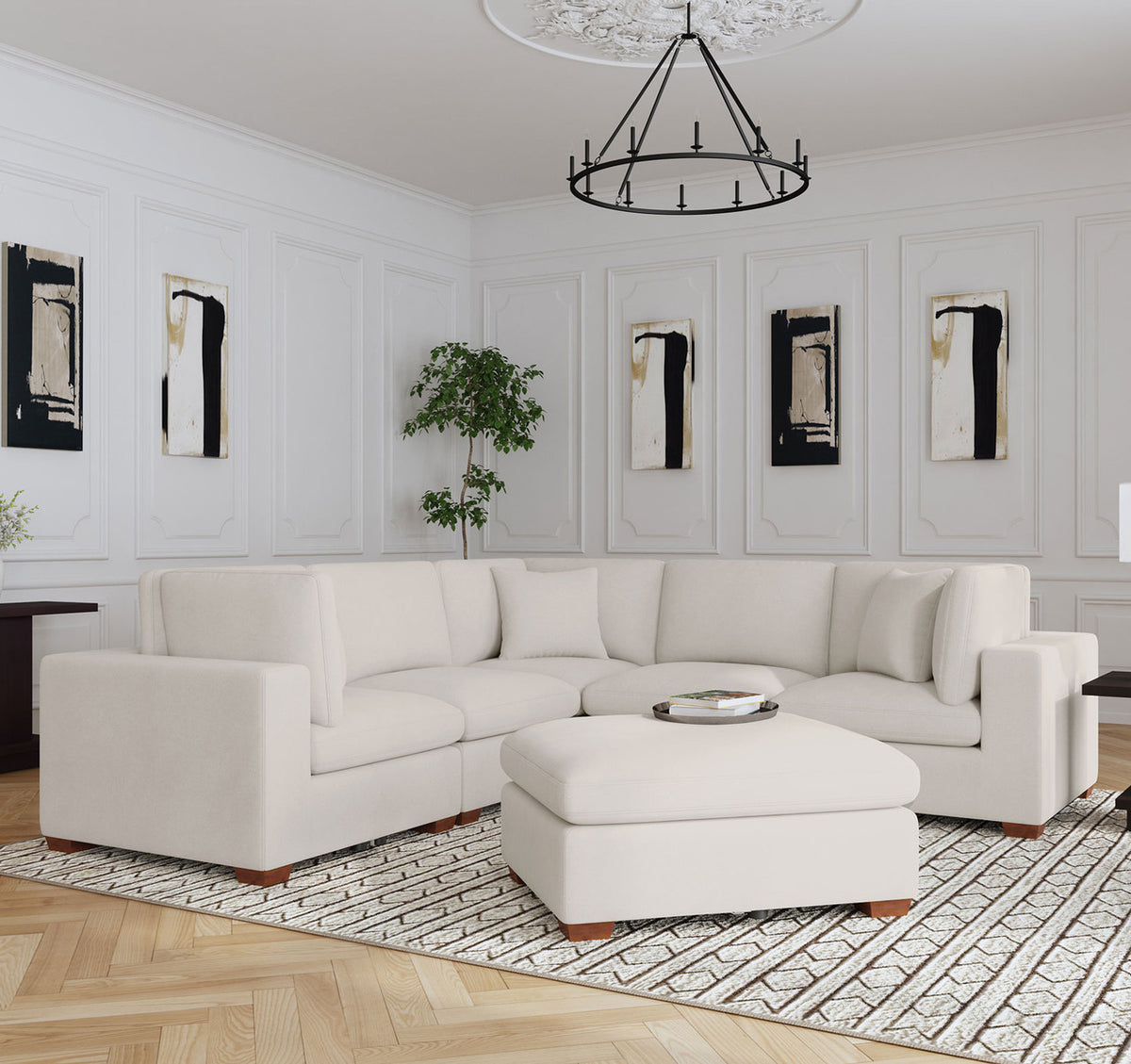 HEMLEY Cream Chenille 117" x 117" Modular Sectional