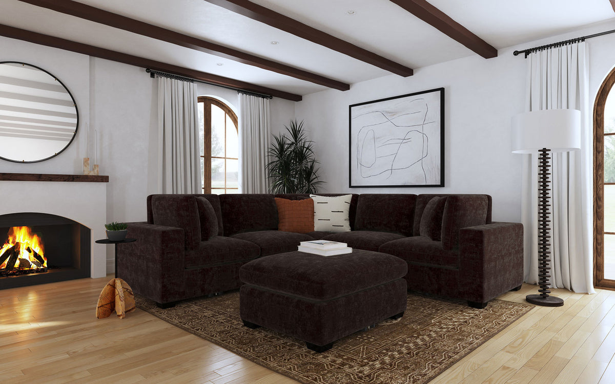 HEMLEY Dark Chocolate Chenille 117" x 117" Modular Sectional