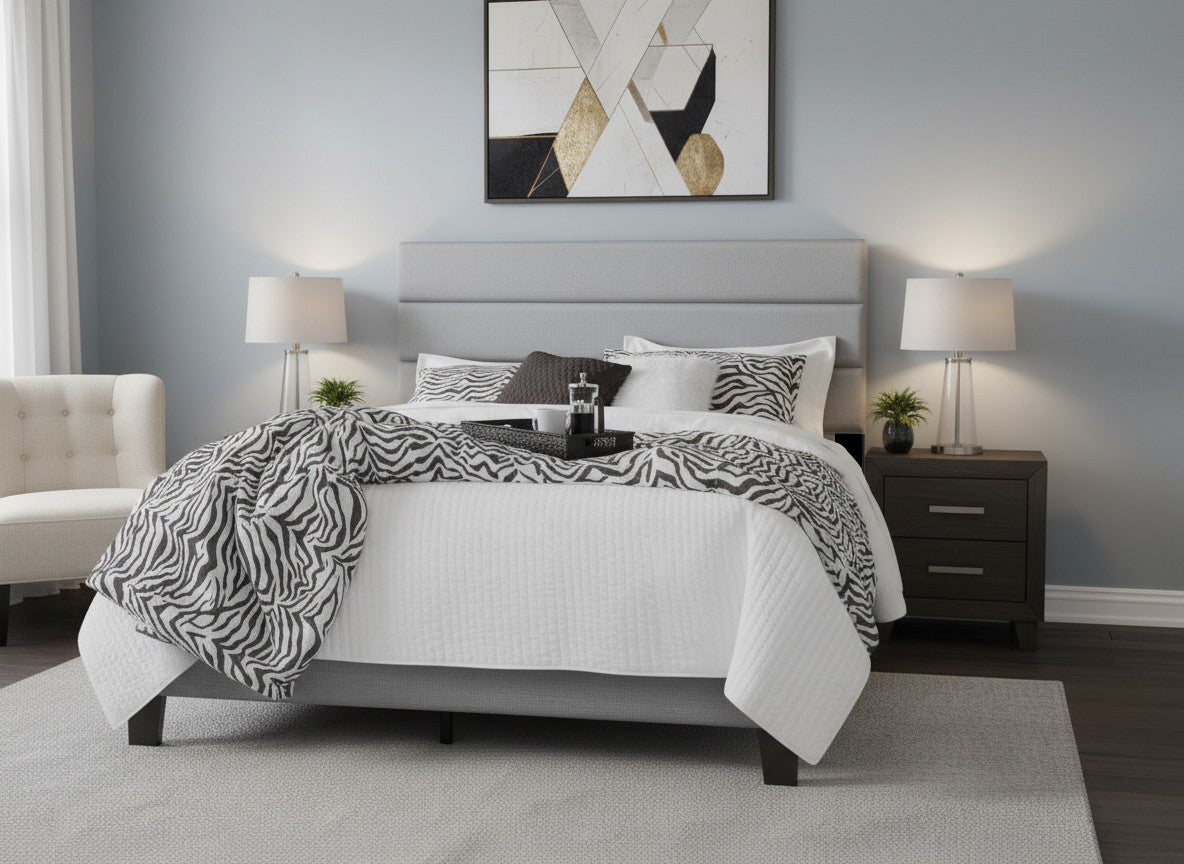 HOBOKEN Gray Linen 46" Height Platform Bed