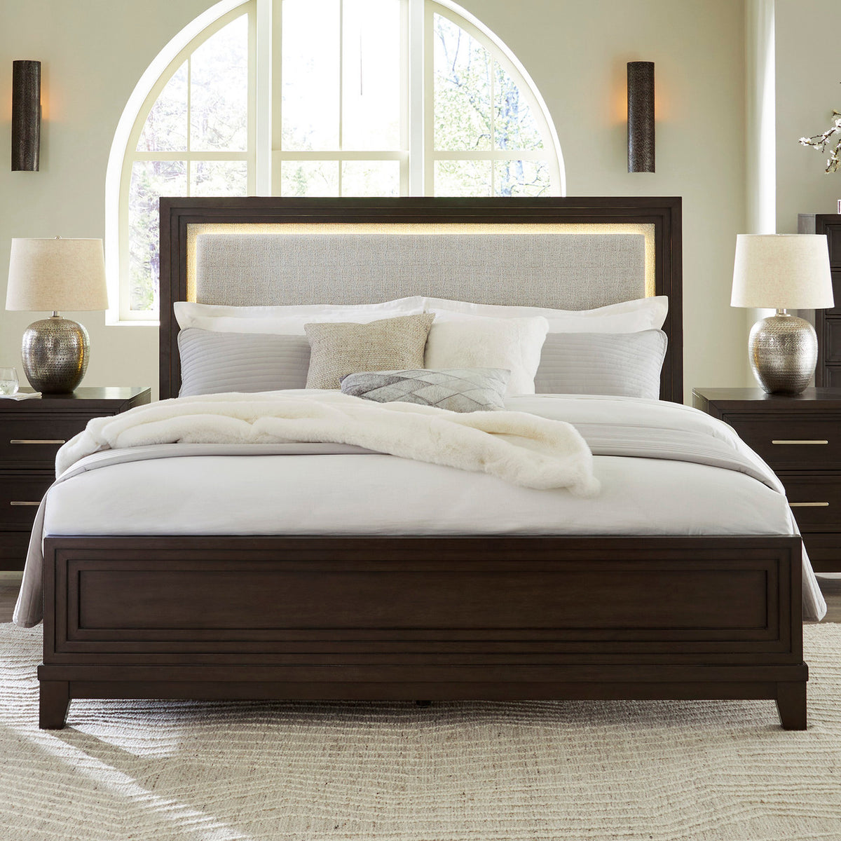 HOLLINS Grayish Brown 57" Height Bed with LED's
