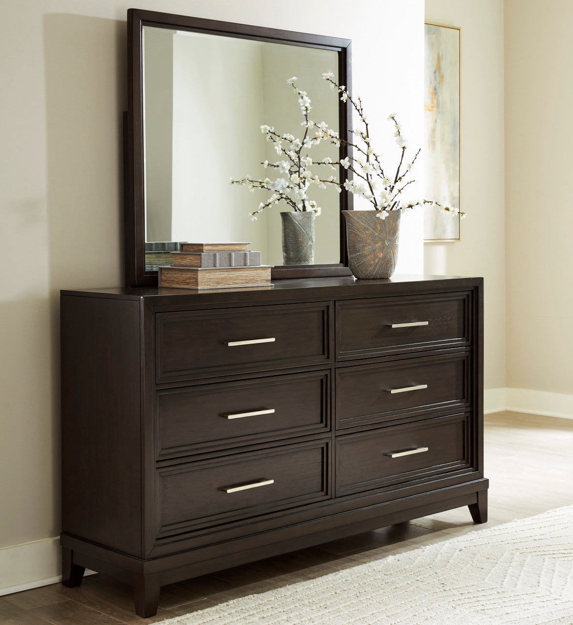 HOLLINS Grayish Brown 64" Wide x 75" Height Dresser & Mirror