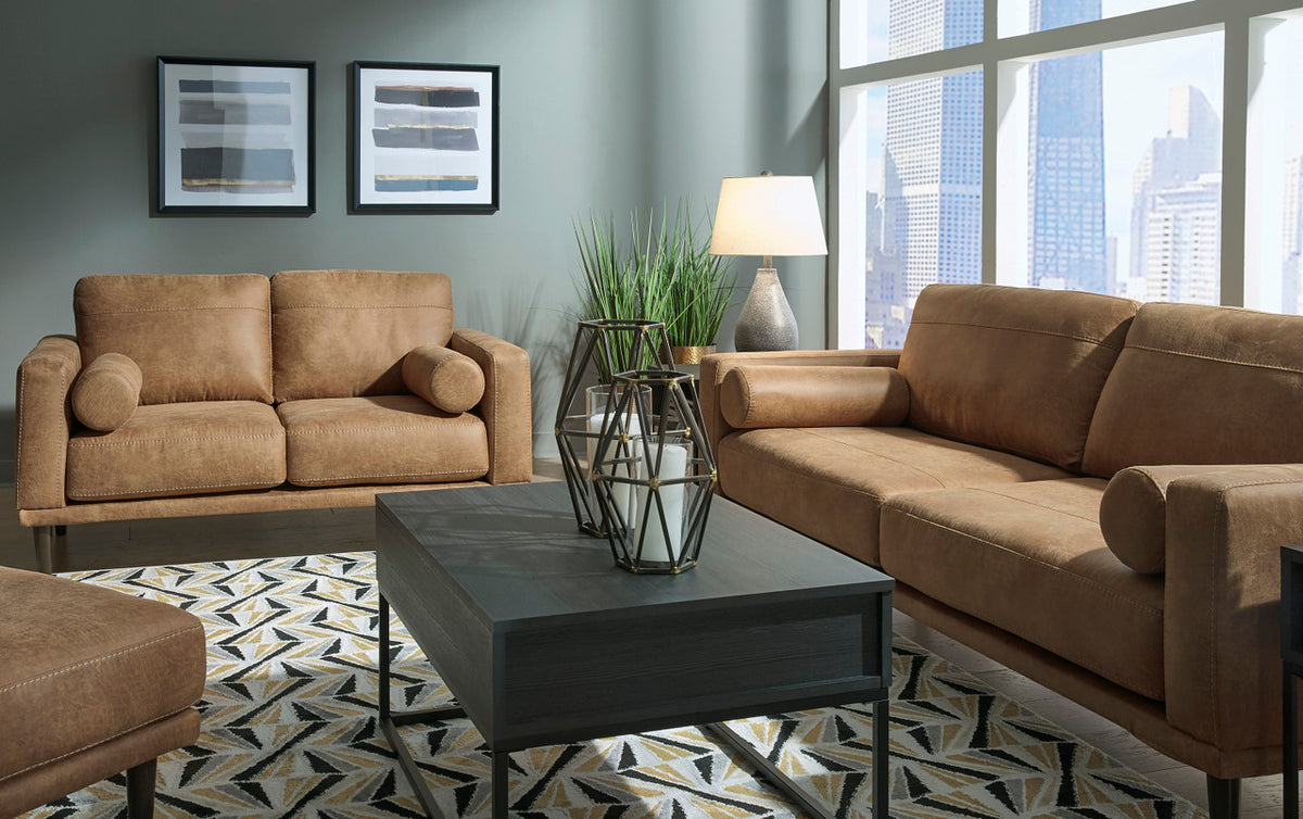 HOLYFIELD Caramel Brown Sofa & Loveseat
