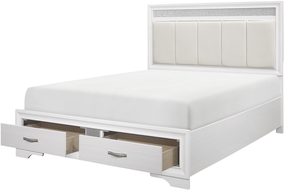 HUDSON White Platform Bedroom Set with Hidden Drawers