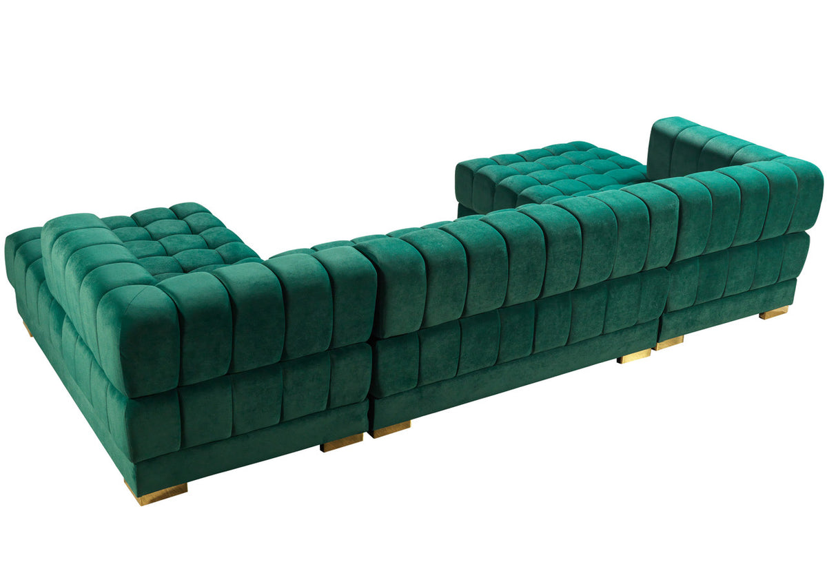 HURLEY Green Velvet 141" Wide Double Chaise Sectional
