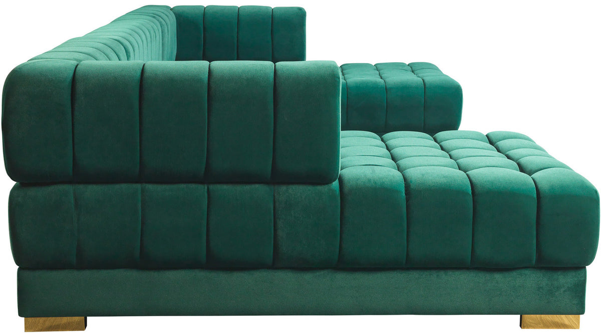 HURLEY Green Velvet 141" Wide Double Chaise Sectional