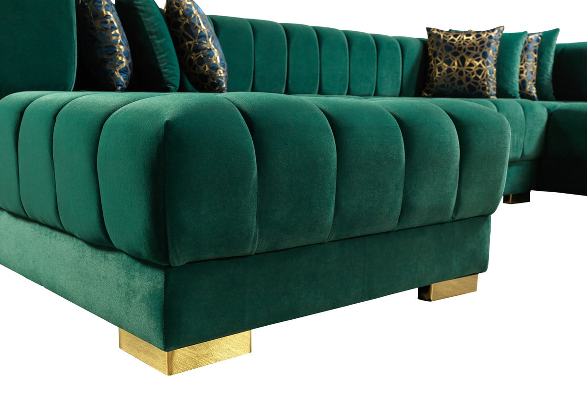 HURLEY Green Velvet 141" Wide Double Chaise Sectional