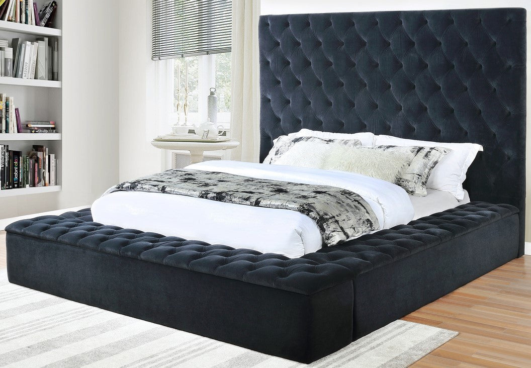 HARLYNN Black Velvet King Storage Bed