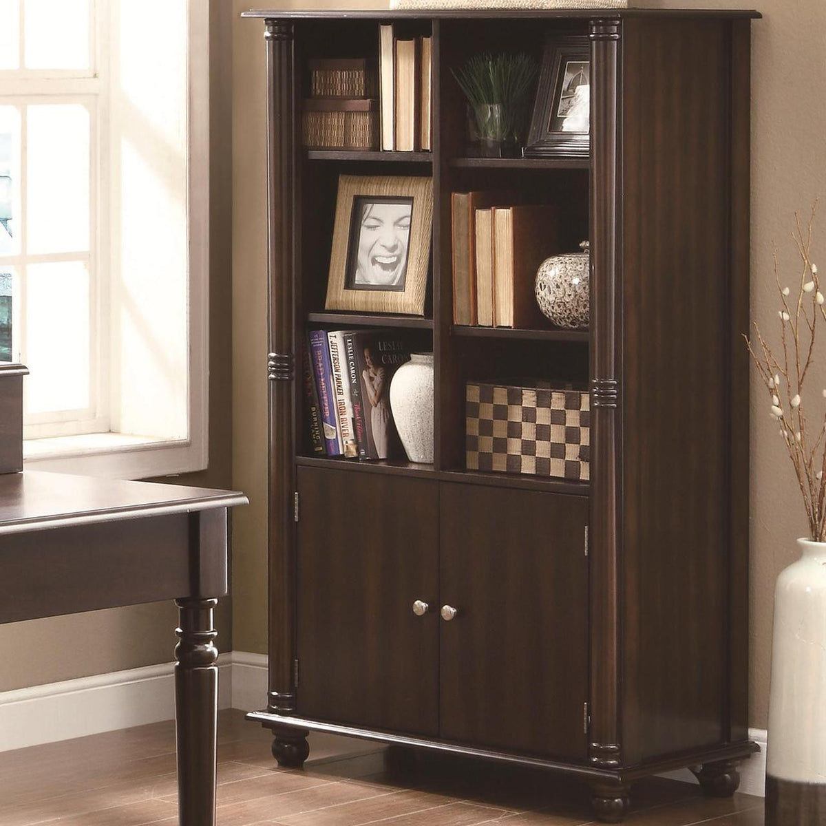 HARVEY Cappuccino Bookcase with Cabinet