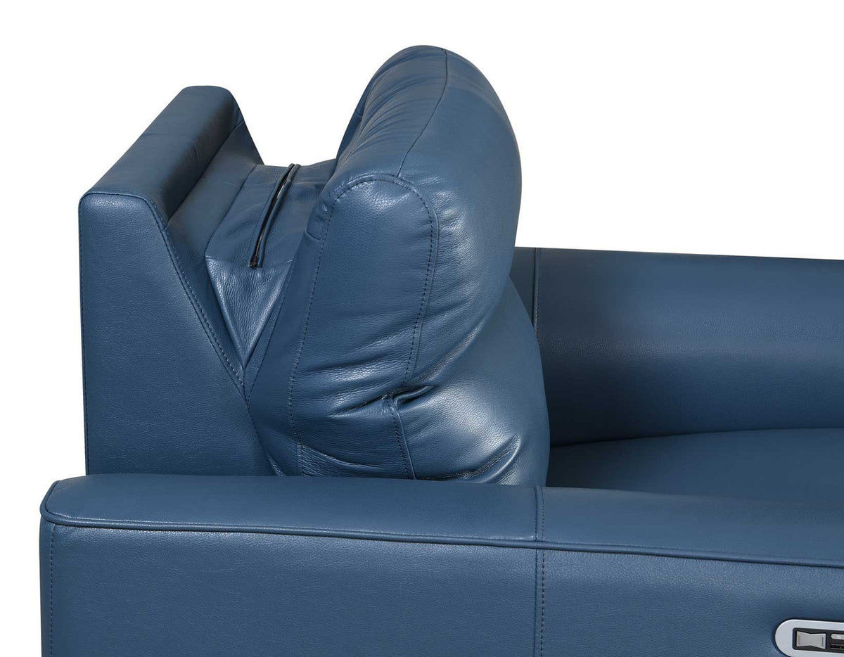 IMANI Blue Top Grain Leather Power Reclining Loveseat