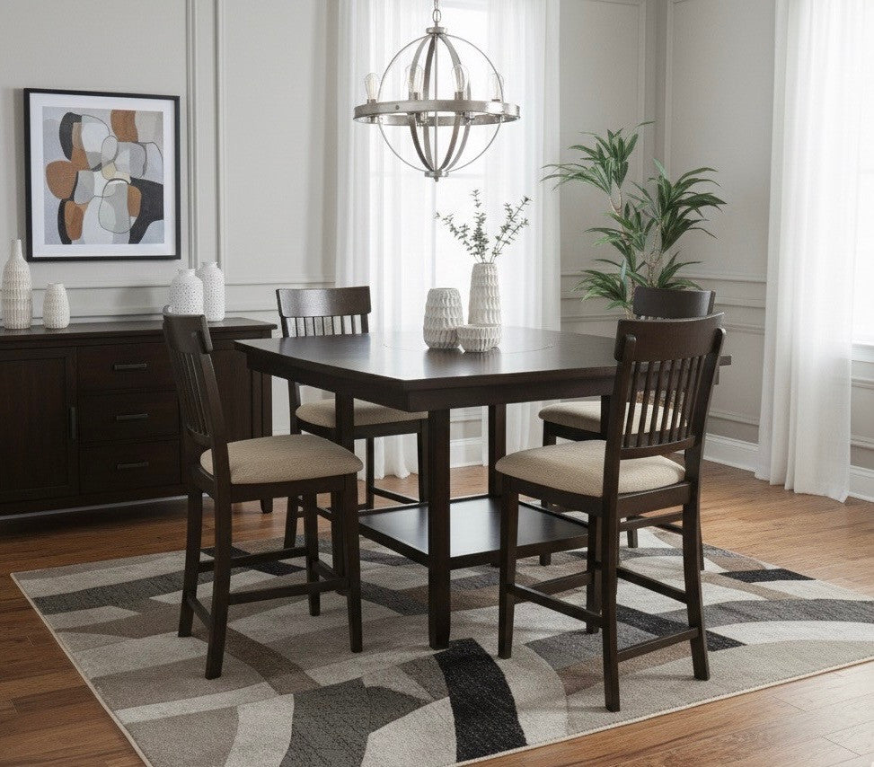 ZALFARI 54" Wide 5 Piece Counter Height Set with Lazy Susan