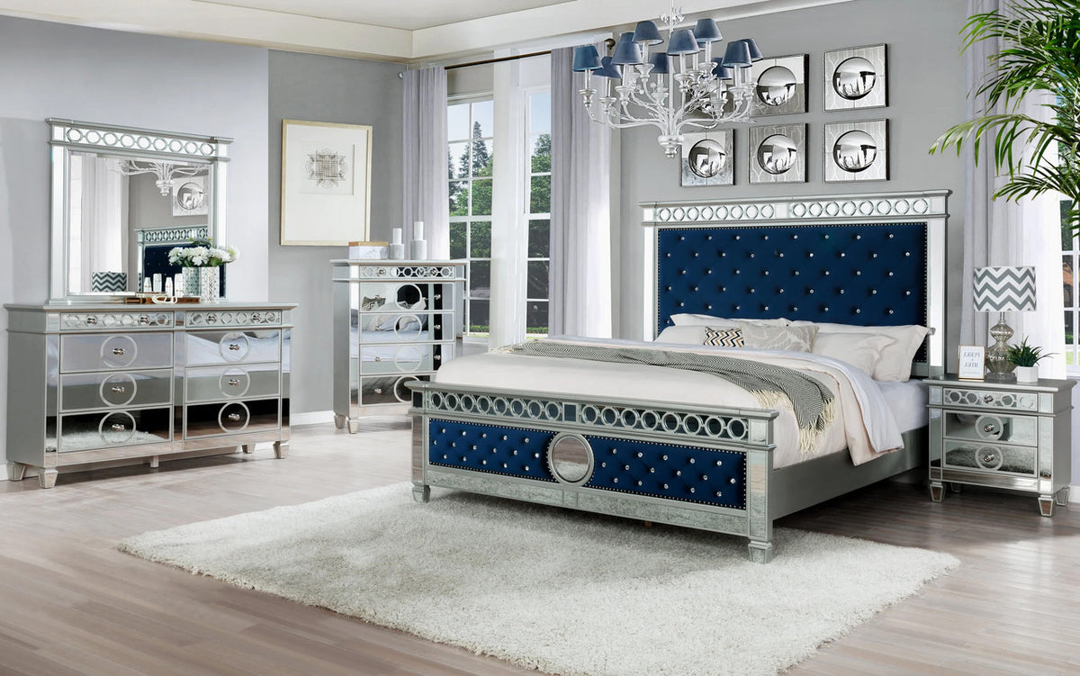 INSIGNA Blue Velvet & Mirror Bedroom Set