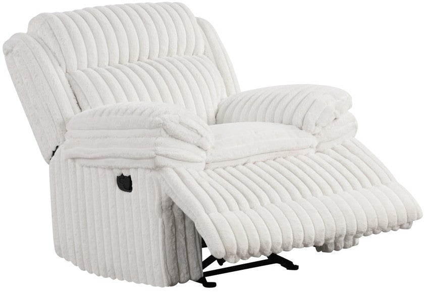 IRENE White Corduroy Reclining Sofa & Loveseat With Power Outlet
