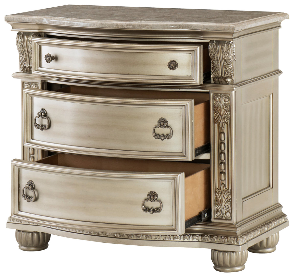 JARISSA Silver Bedroom Set with Real Marble