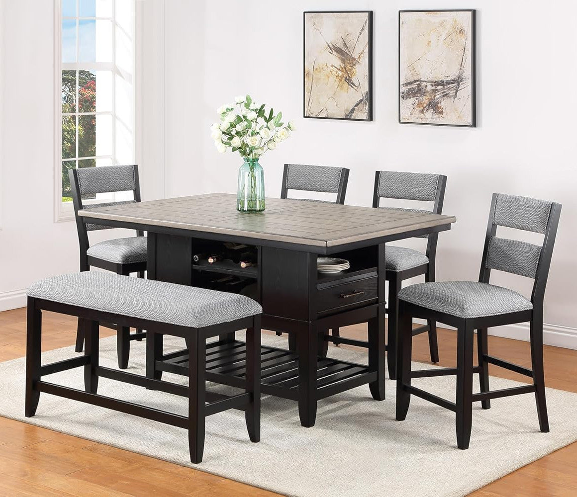 JAVIAN Black and Gray 60" x 40" Counter Height Table