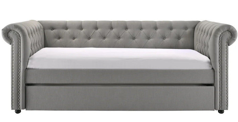 JAYME Gray Linen 96" Wide x 37" Height Daybed with Trundle