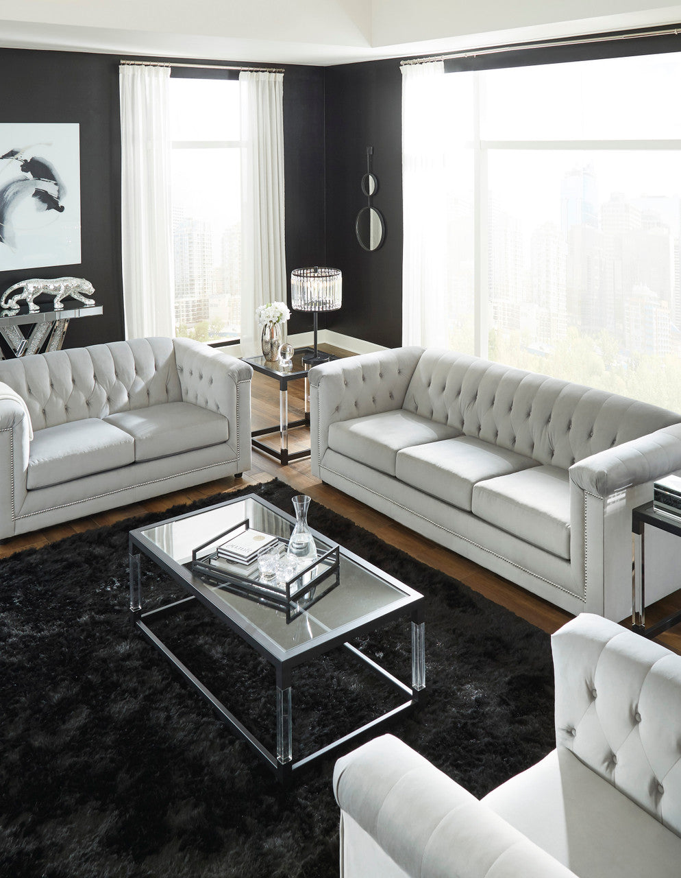 GEMINA Neutral Gray Velvet 93" Wide Sofa