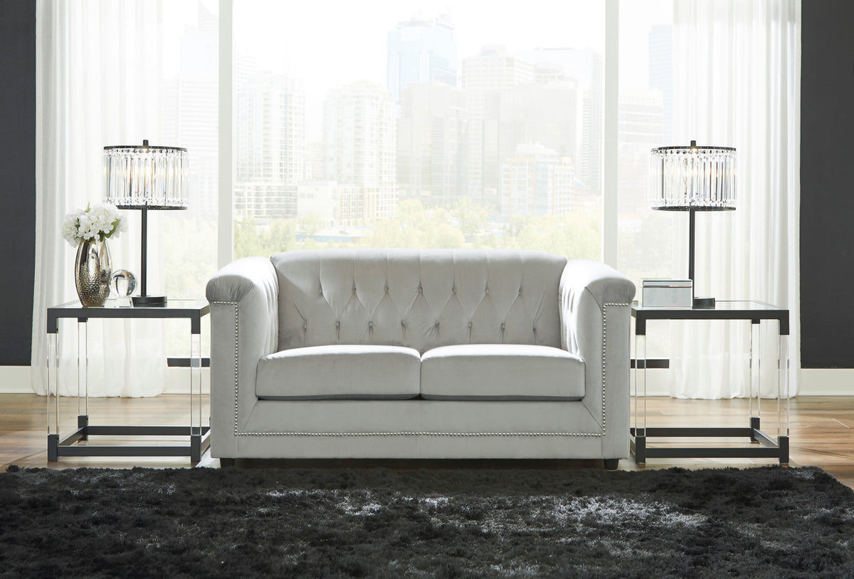 GEMINA Neutral Gray Velvet 66" Wide Loveseat
