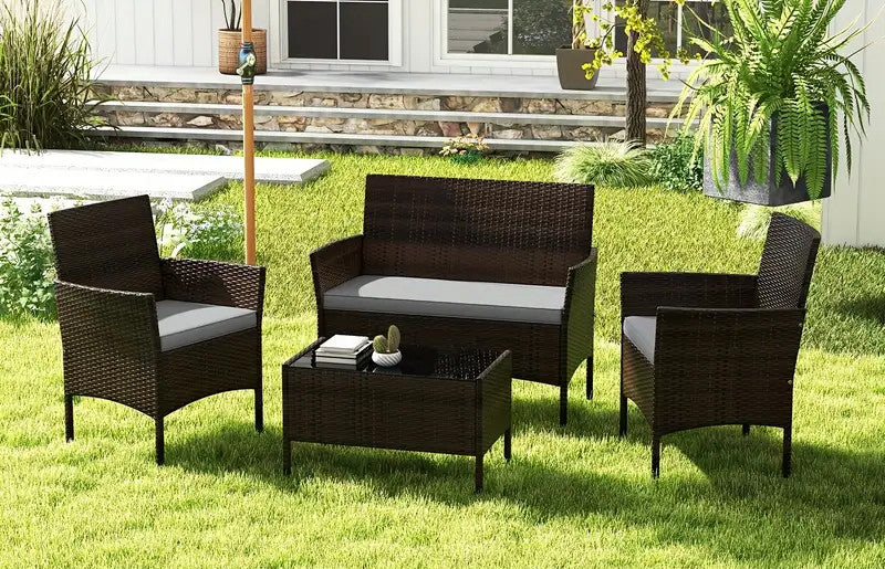 KESTEN Brown & Gray 4 Piece Sofa Patio Set