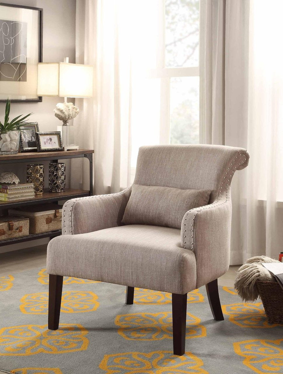 Jeny Light Brown Nail Head Accent Chair