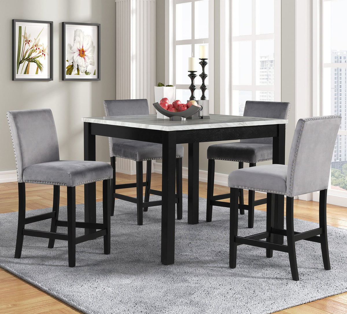 KALIPSO Gray & White 5 Piece Counter Height Set