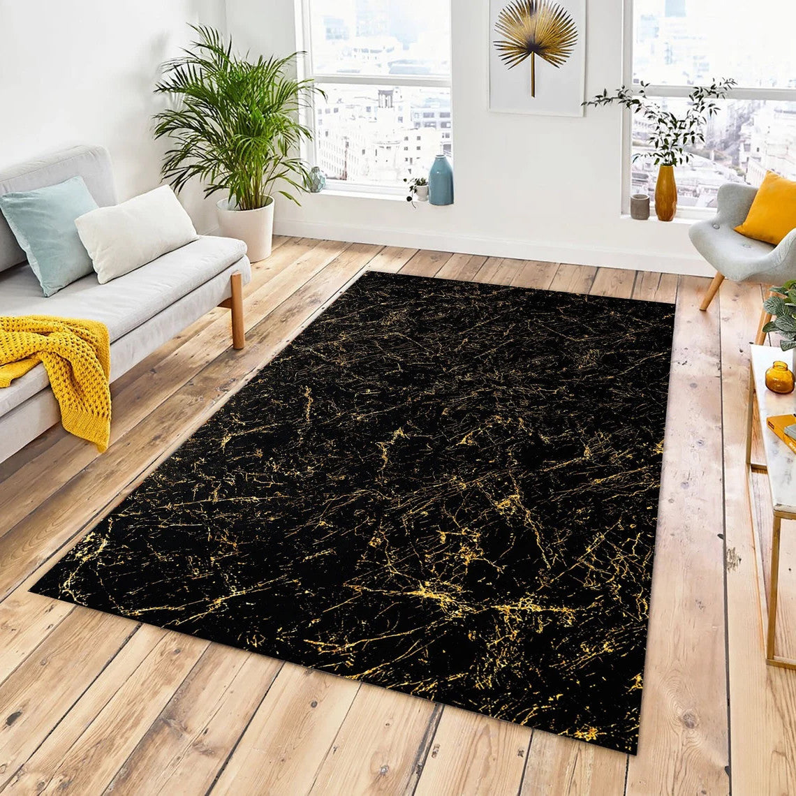 KALYNA Black & Gold 5' x 7' Area Rug